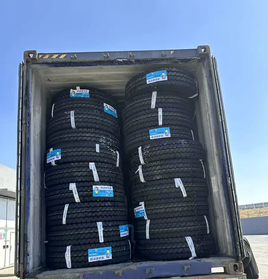 TBR truck tires loaded in a container before departure
